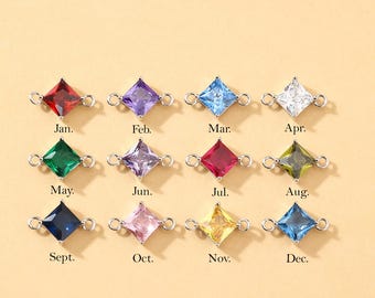 925 Sterling Silver Birthstone Connector, Tiny Birth Stone Connector, Square Birth Month Connector, Jewelry Making