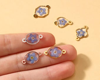 925スターリングシルバーの「忘れな草」フラワーチャーム、樹脂押し花チャーム、彼女へのDIYギフト、ブルーフラワーチャーム、ジュエリーチャーム