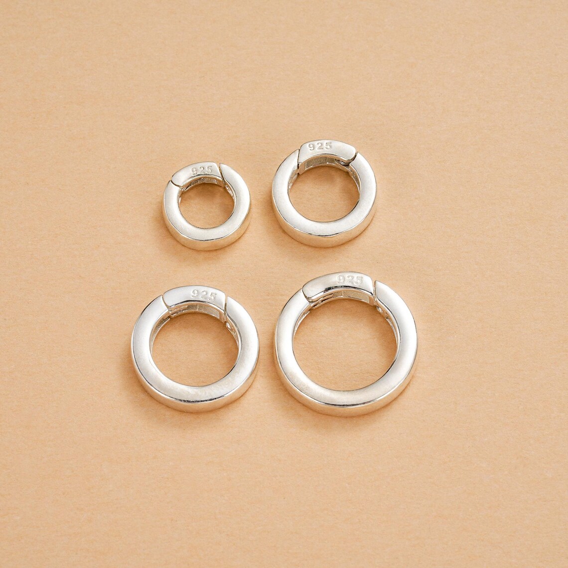 925 Sterling Silver Flat Round Push Gate Clasp, Round Carabiner Clasp ...