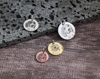 Sterling Silver Custom Pet Charm, Pet Portrait Charm, Custom Pet Jewelry, Personalized Name and  Portrait Charm, Jewelry Making Supplies