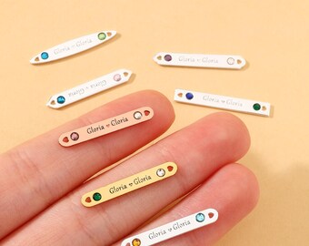 Custom Name and Birthstone Connector Charm, 925 Sterling Silver Tag Connector, Jewelry Making