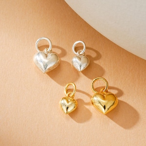 Sterling Silver Puffy Heart Charm, Love Heart Charm, Tiny Heart Charm, Minimalist Heart Charm, Charm for DIY Jewelry Making Supply