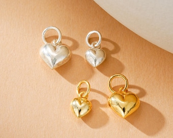 Sterling Silver Puffy Heart Charm, Love Heart Charm, Tiny Heart Charm, Minimalist Heart Charm, Charm for DIY Jewelry Making Supply