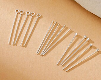 5PCS 925 Sterling Silver Pins, Eye Pins, Flat Pins, Ball Head Pins, 0.6mm Thickness Pin, 15-40mm Pins, Bulk Pins, Pins For Jewelry Making
