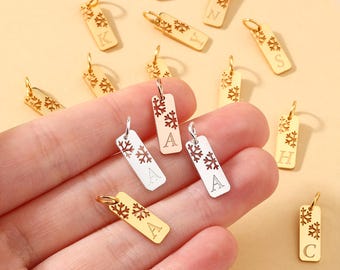 925 Sterling Silver Christmas Letter Charm, Snowflower Initial Charm, Jewelry Making