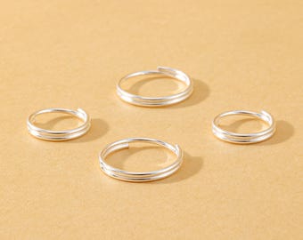 925スターリングシルバー製ダブルループジャンプリング、10mm 12.5mm スプリットリング（ペンダント、チャーム、チェーン用）、DIYジュエリー製作パーツ