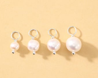 925 Sterling Silver Natural Pearl Charm, Freshwater Pearl Pendant, Jewelry Making