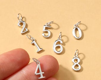 925 Sterling Silver Number Charm, 0-9 Number Charm, Tiny Number Charm, Dainty Number Charm for Bracelet Necklace DIY Jewelry Making Supply