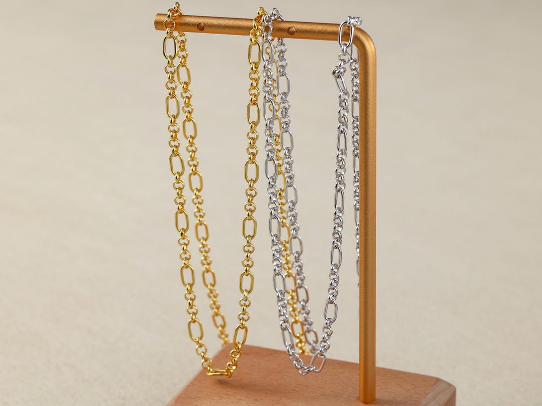 925 Sterling Silver Rolo 5+1 Necklace Bracelet Chain, Rolo Cable Chain ...