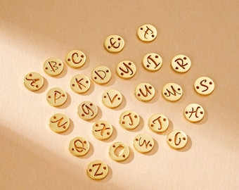 Sterling Silver Letter Connector Charm, Coin Letter Charm, 7mm Alphabet Connector for Bracelet Necklace, Permanent Jewelry Supplies