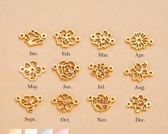 925 Sterling Silver Birth Flower Connector Charm, Birth Month Jewelry Making