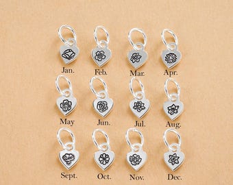 925スターリングシルバー誕生花チャーム、12ヶ月花ペンダント、ブレスレットやネックレス用のカスタムフラワージュエリー、彼女への誕生日プレゼント