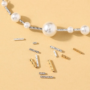 5/20PCS 925 Sterling Silver Spacer Bead, Textured Bar Tube Bead, Hollow Tube Bead, Necklace Tube Bead