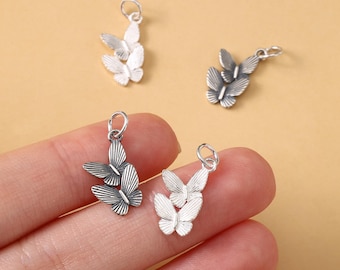 925 Sterling Silver Butterfly Charm, Textured Butterfly Charm, Double Butterfly Charm, Charm for Jewelry Making