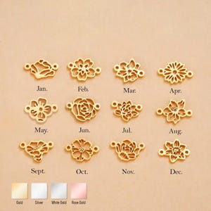 925 Sterling Silver Birth Flower Connector Charm, Birth Month Jewelry Making
