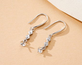 Ganchos de brinco em prata de lei com pino, acessórios para brincos de pérola com zircônia cúbica