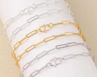 Corrente de prata esterlina com clipes de papel, colar e pulseira, faça você mesmo suas próprias joias.