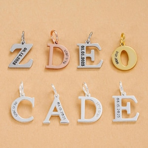 Personalized 925 Sterling Silver Letter Charm A-Z, Custom Engraved Date Initial Alphabet Necklace & Bracelet Charms, Jewelry Making Supplies