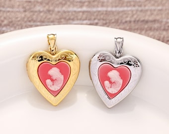 925 Sterling Silver Virgin Mary & Jesus Heart Locket Charm