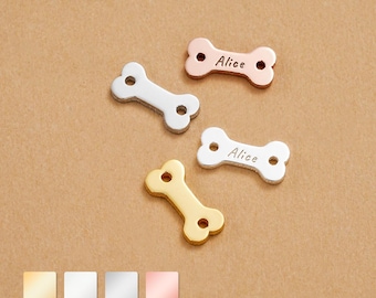 925 Sterling Silver Custom Dog Bone Connector, Engraved Name Charm, Dainty Bone Charm Bracelet Necklace for DIY Jewelry Making Supply