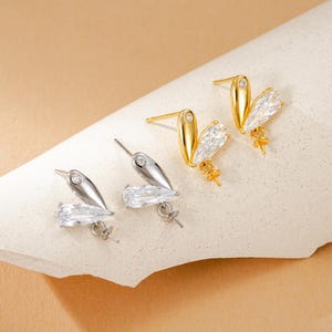 925 Sterling Silver Heart Earring Stud with Loop, Earring Post with Loop, Cubic Zirconia Heart Earring Stud with Loop, Earring Component