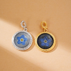 925 Sterling Silver Forget Me Not Flower Charm, Resin Pressed Real Flower Charm, Diy Gift for Her, Blue Flower Charm, Charm for Jewelry