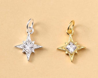 925 sterlingzilveren kleine ster bedel, CZ verharde ster bedel, goud zilver poolster bedel, bedel voor oorbellen armband ketting sieraden maken