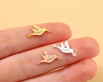 Custom Name and Birthstone Connector Charm, 925 Sterling Silver Swallow Connector, Jewelry Making
