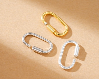 925 Sterling Silver Oval Carabiner Clasp, Screw Lock Clasp, Carabiner Lock Connector, Turnbuckle for Jewelry Making, Necklace Clasp