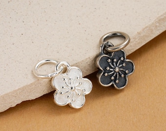 925 Sterling Silver Peach Blossom Charm, Floral Pendant, DIY Jewelry, Gift for Her