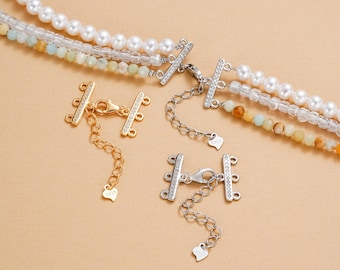 925 Sterling Silver Layered Necklace Clasp, CZ Pave Separator, Jeweley Making