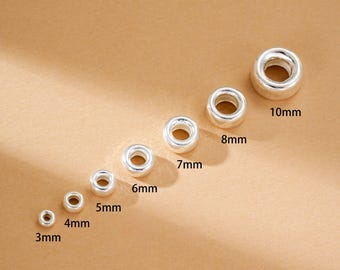 5/10PCS 925 Sterling Silver Round Spacer Bead, Silver Plain Bead, Rondelle Seamless Round Bead, Abacus Bead, Spacer Beads for Jewelry Making