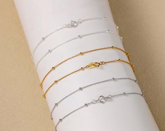 925スターリングシルバービーズサテライトネックレスチェーン、S925シルバーサテライトチェーン、ケーブル付きボールネックレスチェーン、ジュエリー金具