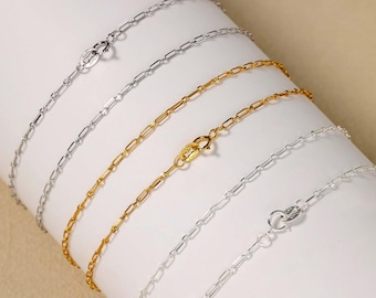 Corrente de clipe de papel em prata esterlina 925, corrente de clipe de papel em ouro/prata/ouro branco, corrente de cabo de clipe de papel, corrente de 1,2 mm para joias