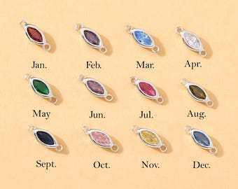 925 Sterling Silver Birthstone Connector, Tiny Horse Eyes Birthstone Jewelry for Making