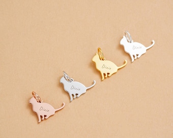 925 Sterling Silver Cat Charm, Engravable Pet Charm, Four Colors
