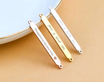 Sterling Silver Personalized Bar Charm, Custom Name Tag Connector
