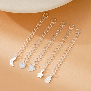 925 Sterling Silver Extension Chain, Extended Extension Tail Chain, Water Drop/Star/Moon/Heart/Round Extension Chain, Jewelry Findings