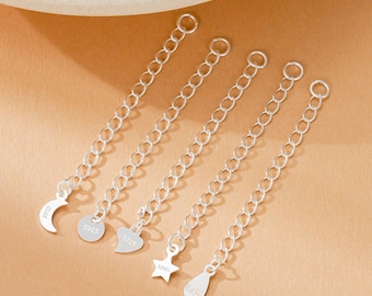 925 Sterling Silver Extension Chain, Extended Extension Tail Chain, Water Drop/Star/Moon/Heart/Round Extension Chain, Jewelry Findings