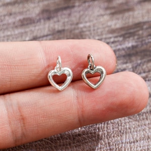 925 Sterling Silver Heart Charm, Minimalist Hollow Heart Pendant, DIY Jewelry Making