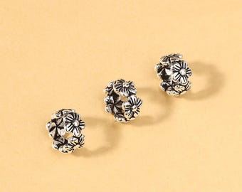 5/10PCS 925 Sterling Silver Flower Spacer Bead, Vintage Floral Wreath Bead, Boho Bead, Spacer Bead for Bracelet Necklace DIY Jewelry Making