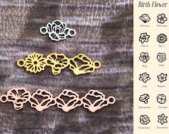 Dije de conector de flor de nacimiento de plata esterlina, conector de flor de nacimiento personalizado, dije de conector de flor S925, dije para joyería