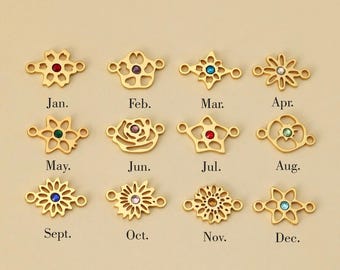 Dije de flor de nacimiento en plata de ley 925 con incrustaciones de circonita, dije de flor de nacimiento personalizado para joyería permanente.