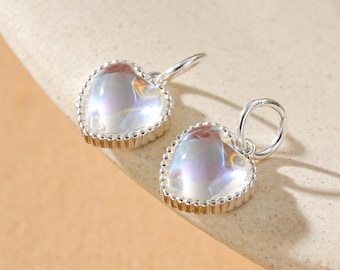925 Sterling Silver Rainbow Moonstone Charm, Heart Moonstone Charm, Moonstone Charm, Heart Gem Charm, Jewelry Findings