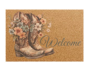 Paillasson western - Paillasson bottes de cow-boy | Tapis d'entrée sur le thème western, décoration d'intérieur rustique, tapis d'entrée western, décoration de porche western