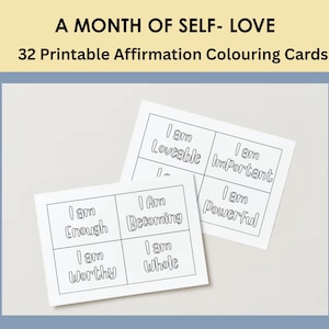 Tarjetas de Afirmaciones para Colorear Imprimibles para Adolescentes y Adultos / Tarjetas para Colorear / Tarjetas de Afirmaciones de 28 días / Actividad de Mindfulness para el Amor Propio