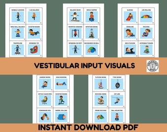 Vestibular Input for Kids.  Sensory Diet Printable Picture Cards.  Occupational Therapy Created.  Instant PDF Download