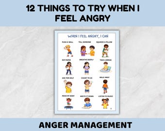 Anger Management Strategies Chart – Emotional Regulation for Kids.  Instant Download