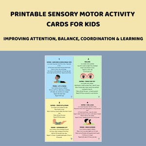 Sensomotorik-Programm für Kinder | Druckbare Programmkarten für Zuhause und die Schule| Verbessere Aufmerksamkeit, Gleichgewicht, koordiation und lernen