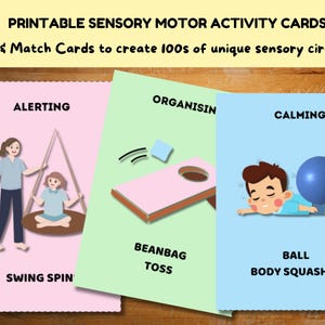 Activiteitenkaarten sensorische circuits voor therapie, thuis en op school.  Ergotherapeut gemaakt.  Directe pdf-download.